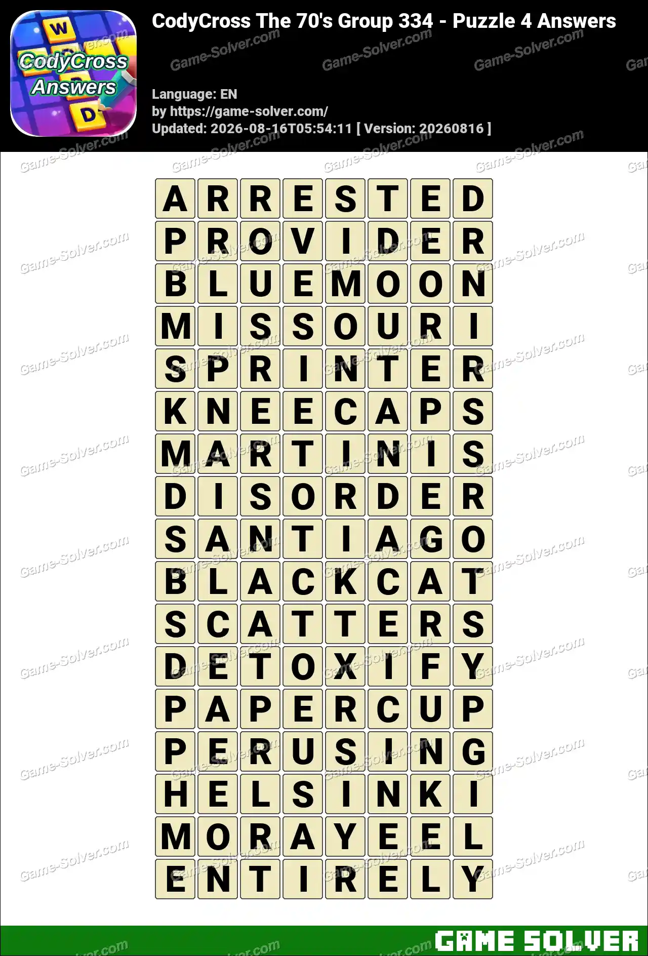 CodyCross The 70’s Group 334 – Puzzle 4 Answers